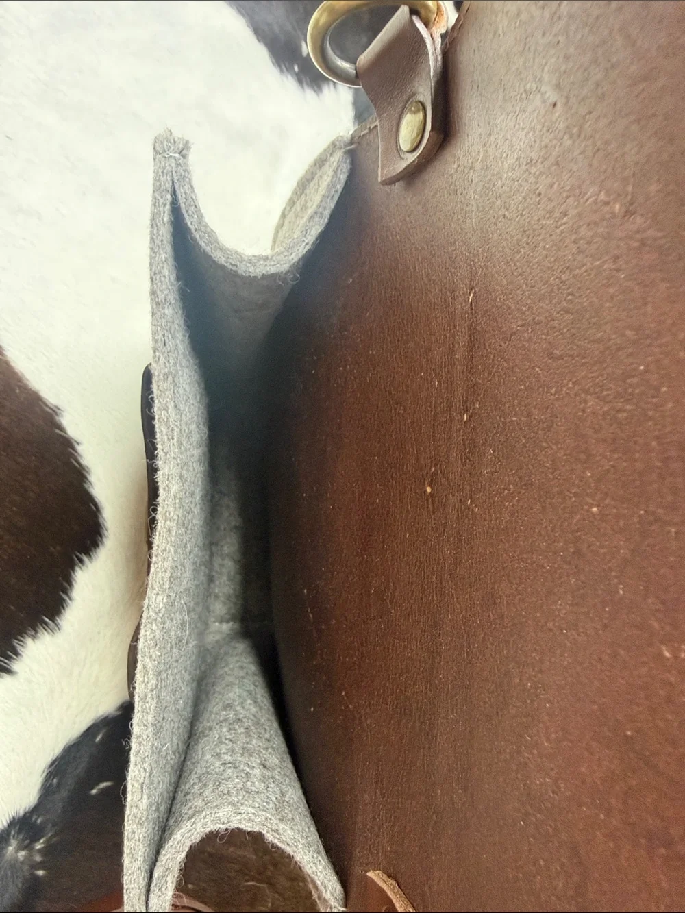 Men's Brown Leather & Gray Felt Messenger Crossbody Bag